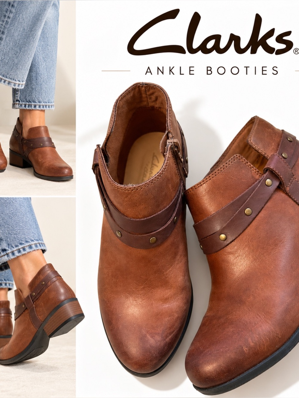 Clarks Addiy Zoie Brown Leather Ankle Boots Booties Women’s Size 8